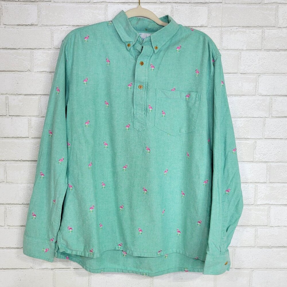 Chubbies 1/4 Button Down Popover Top Aqua Flamingo